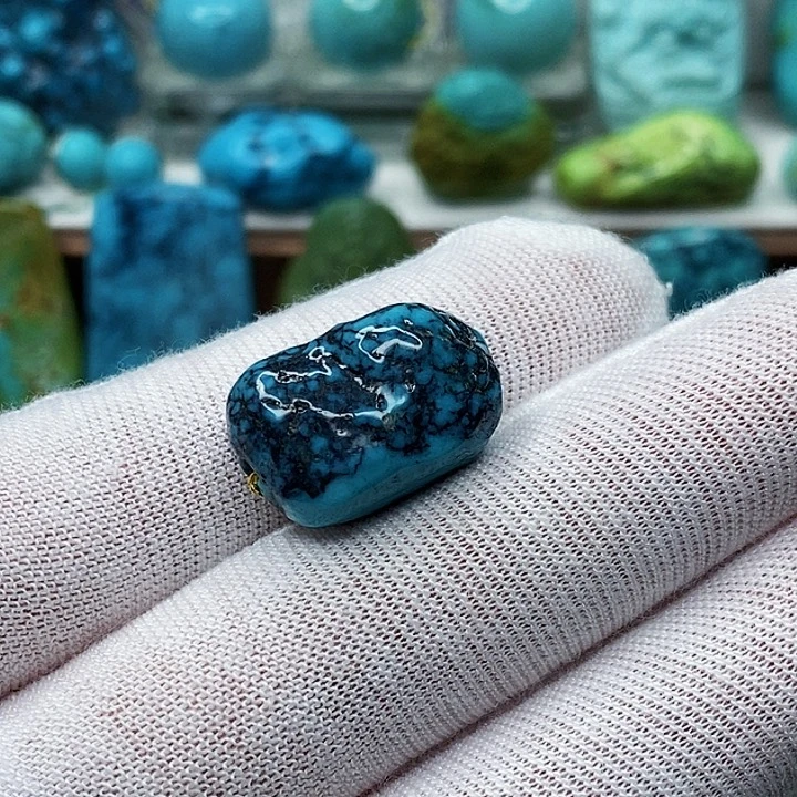 绿松石银S925镶嵌天然原矿 地大质检