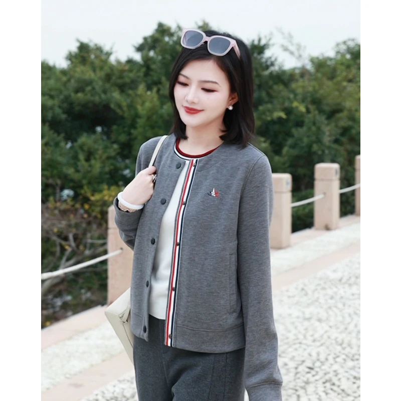 枫竺阿楠anan 一帆风顺 圆领刺绣百搭休闲外套撞色门襟通勤上衣春