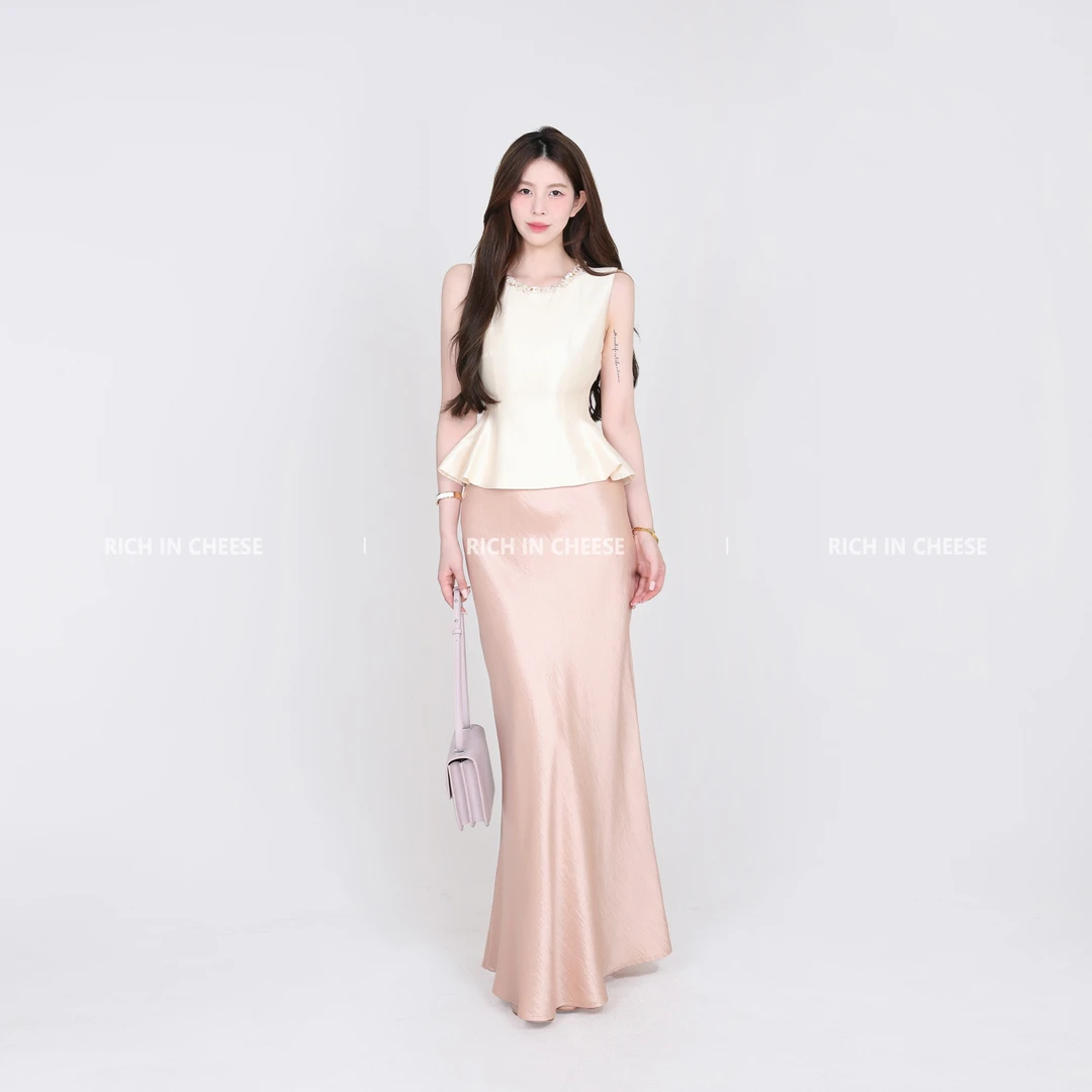 舒胡蕾 玉子小姐 无袖荷叶摆上衣鱼尾伞裙半身长裙套装时尚包臀裙