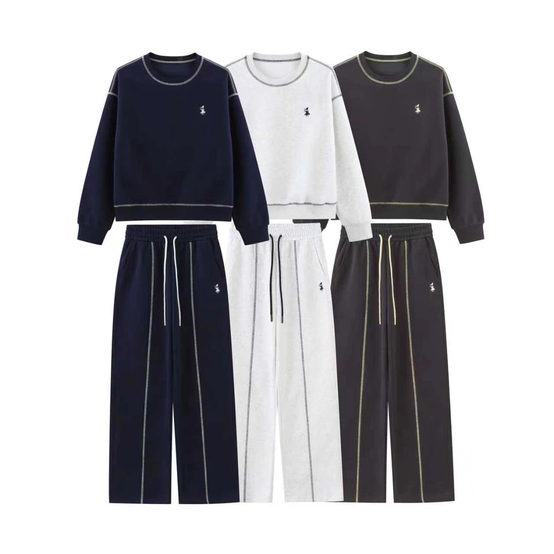 POLOGWON/保罗秋季新款麻丝线工艺休闲圆领长裤套装 ZS6010