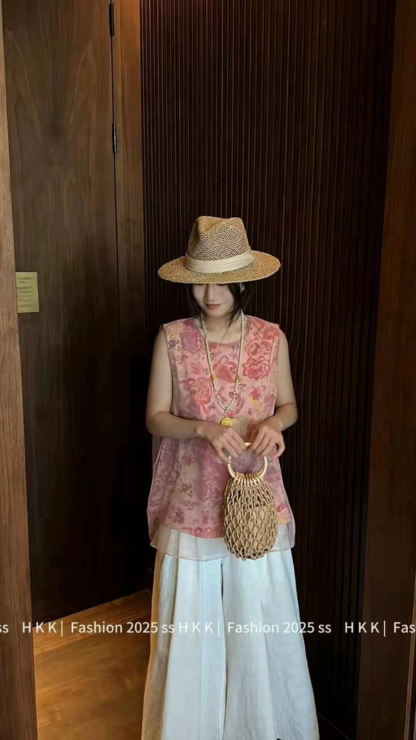 新中式国风无袖圆领衬衫夏季新款宽松显瘦百搭上衣