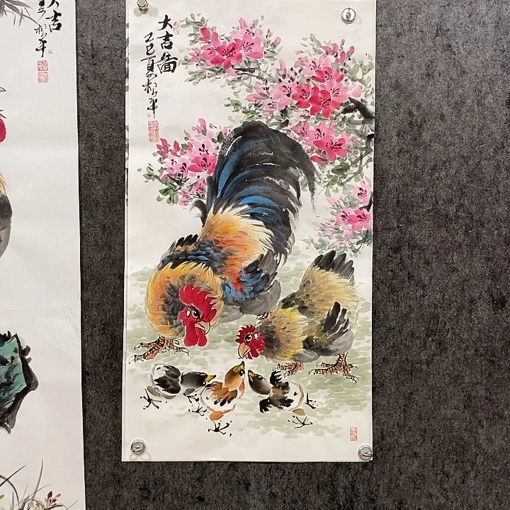 国画手绘国画五鸡图