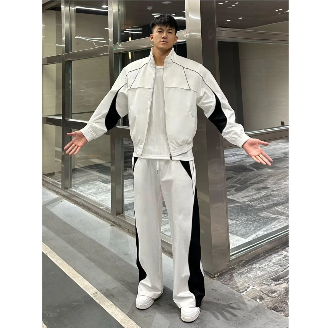 美式拉链长袖宽松型夹克外套男装立领简约宽松青少年休闲百搭潮流