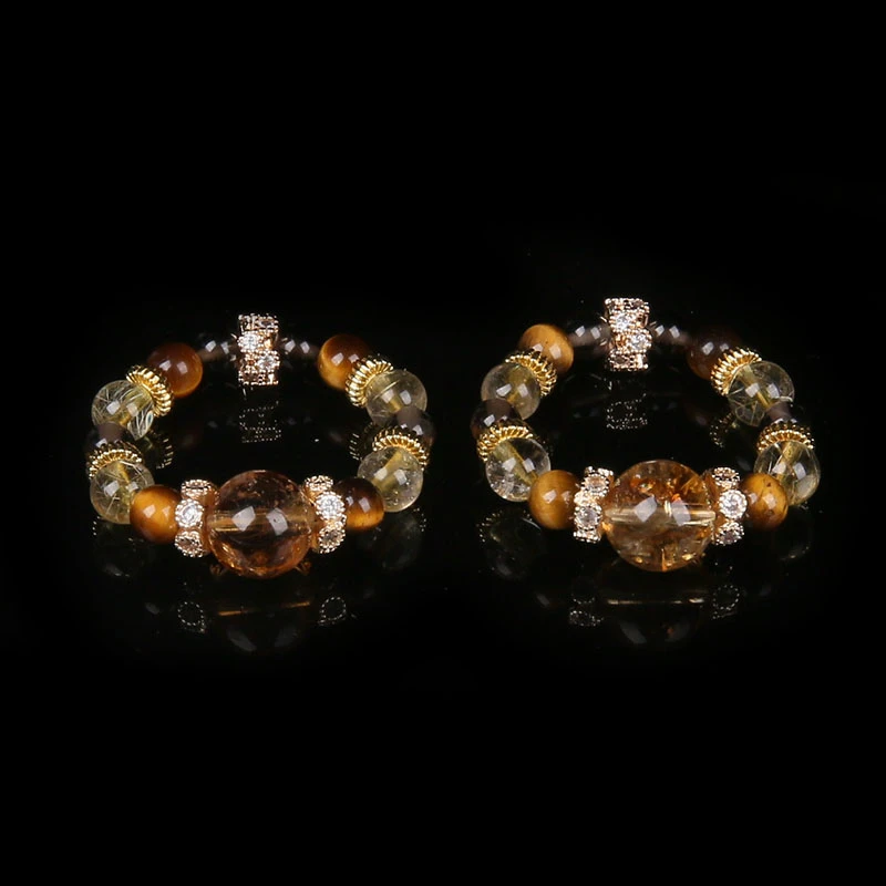 升级版金霸大综合水晶戒指黄塔晶顶珠虎眼石金发晶茶水晶配饰