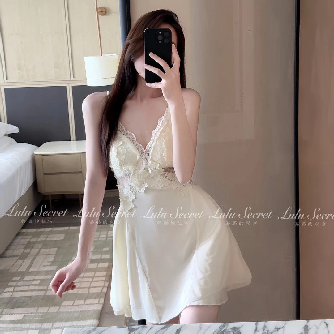 【月影单吊带】性感睡衣女冰丝带胸垫吊带睡裙性感睡衣纯欲露背短裙