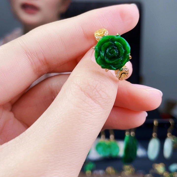 翡翠戒指银S925镶嵌饰品