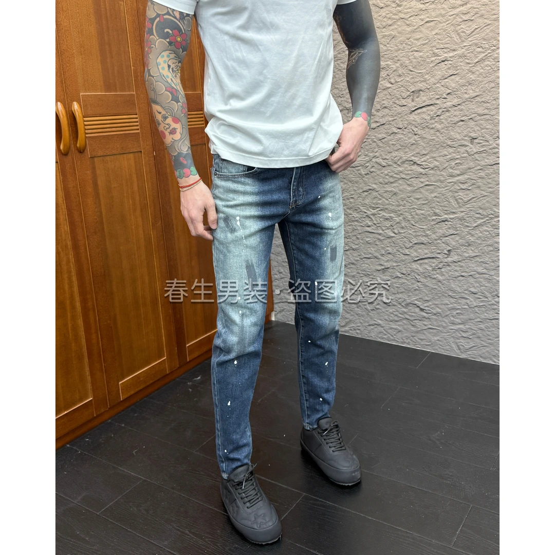 2025秋冬新品时尚休闲百搭手绘修身小脚牛仔裤1955