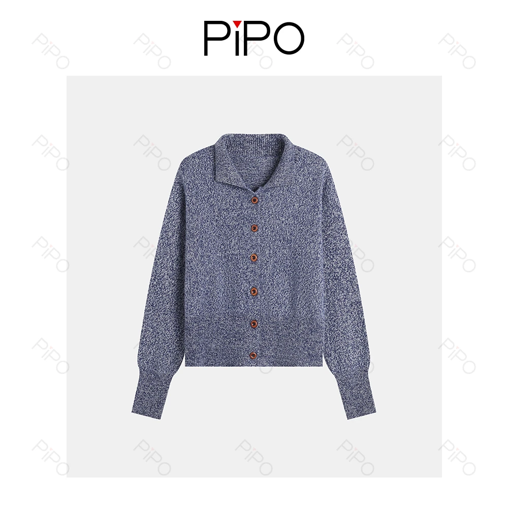 PIPO100羊毛针织衫翻领轻奢常规款女装长袖毛衫上衣TD53ZK372