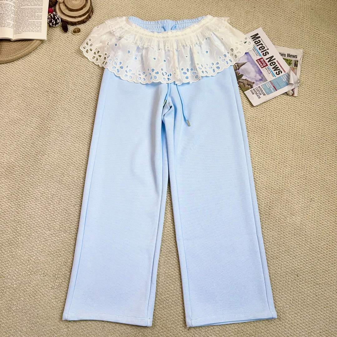 【伊人风尚推荐】2025春季新款纯色带屁帘两件套休闲裤0344