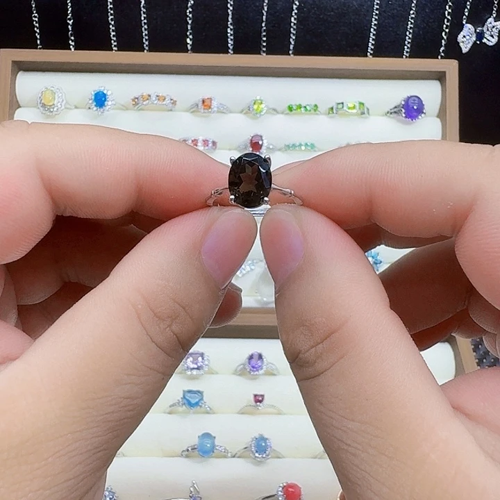 银S925镶嵌戒指烟晶