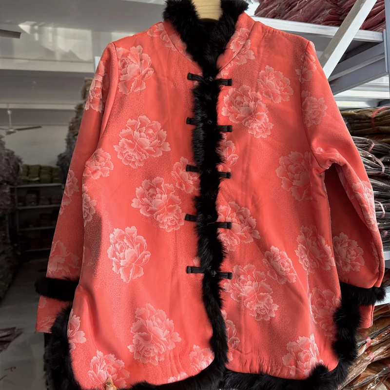 8203 款新中式短款外套【橘红底牡丹】