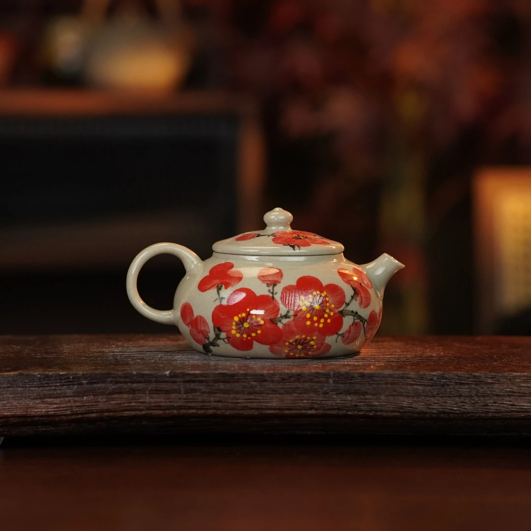 景德镇【直播间专属】手绘寒江陶壶180cc红梅