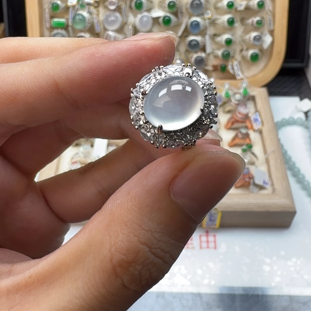 翡翠银S925镶嵌戒指天然缅甸翡翠a货
