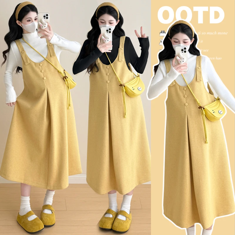 【梵兮家】孕妇装秋冬款韩版显瘦背带连衣裙+打底衫时尚减龄两件套