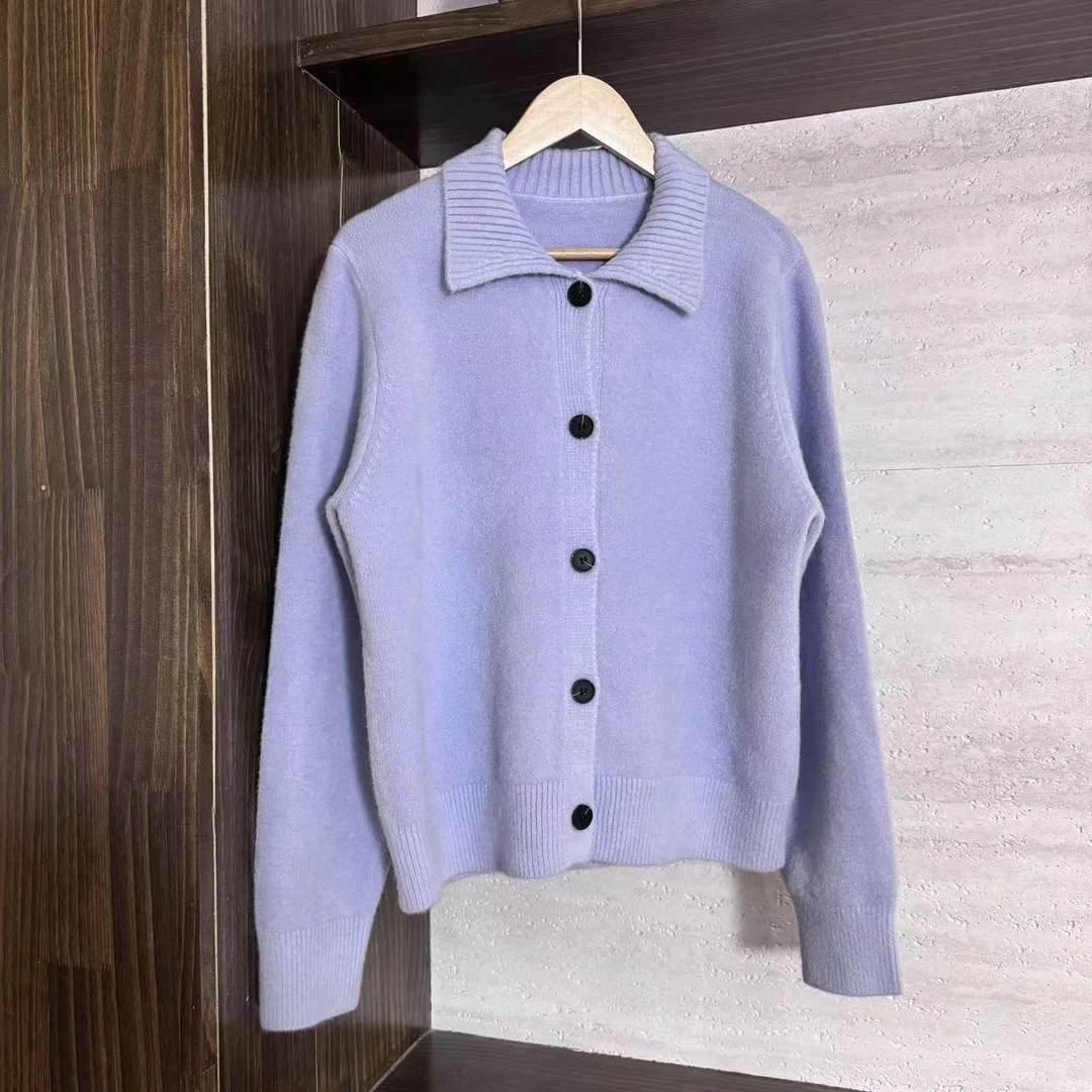 JIUJIU【北欧光影】翻领百搭显瘦时尚小众单排扣毛针织