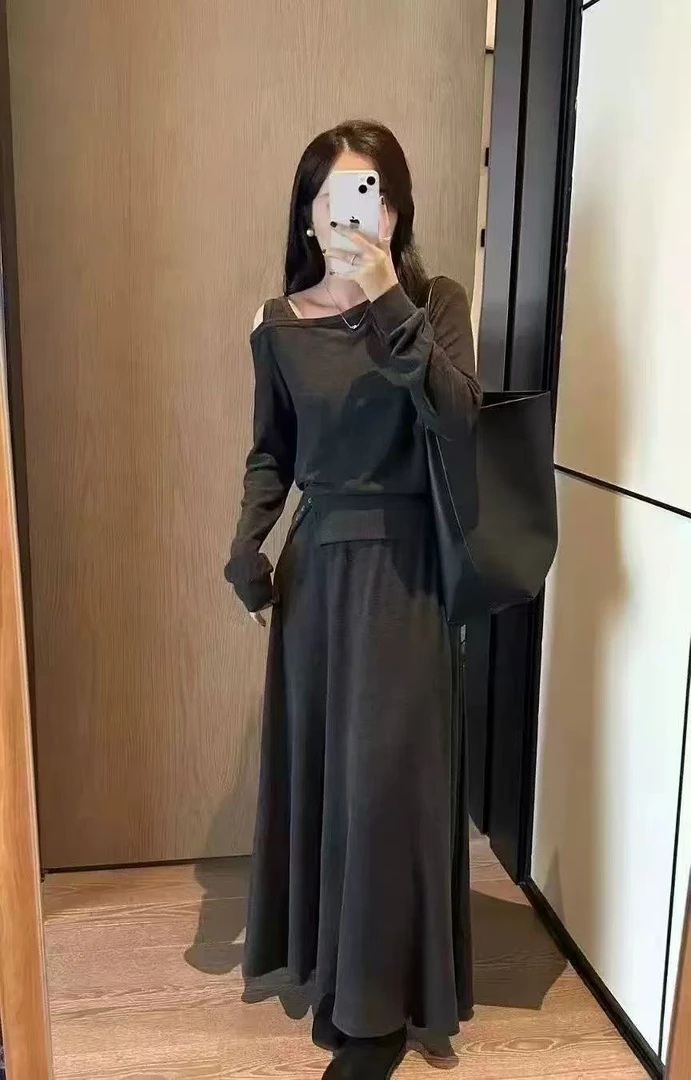 【阿婷家】6750新款斜肩套装裙