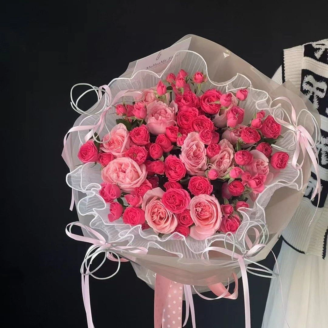 【旖旎】11朵粉荔枝玫瑰8支多头苏菲宝贝玫瑰混搭花束大庆送花上门附近花店生日鲜花送闺蜜