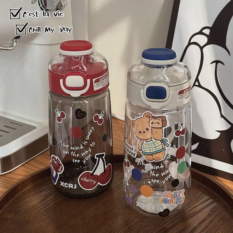 简约ins风儿童水杯男女学生卡通可爱高颜值双饮便携塑料吸管杯子