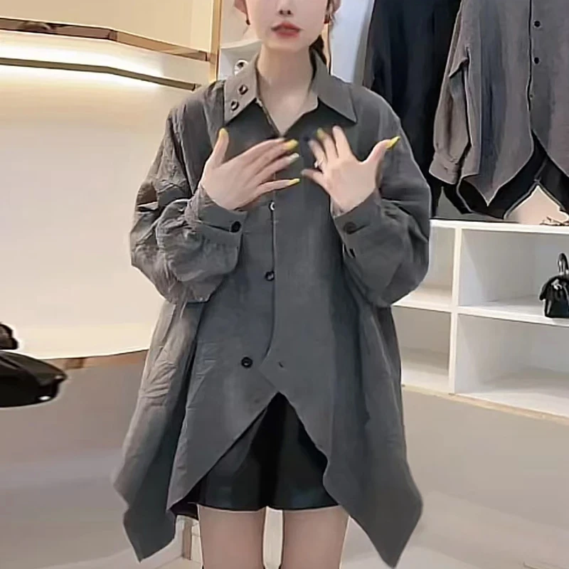 2025年春秋新款肌理感不规则衬衫高级感年轻显瘦慵懒风时尚外套女