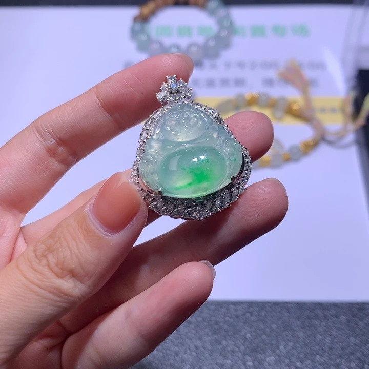 翡翠18K金镶嵌挂件翡翠裸石
