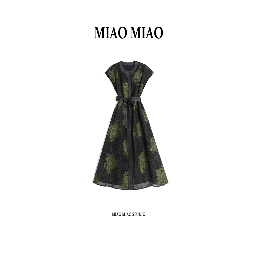 【潆洄】淼淼家10670夏季国风新中式烫金剪花绡非遗香云纱连衣裙