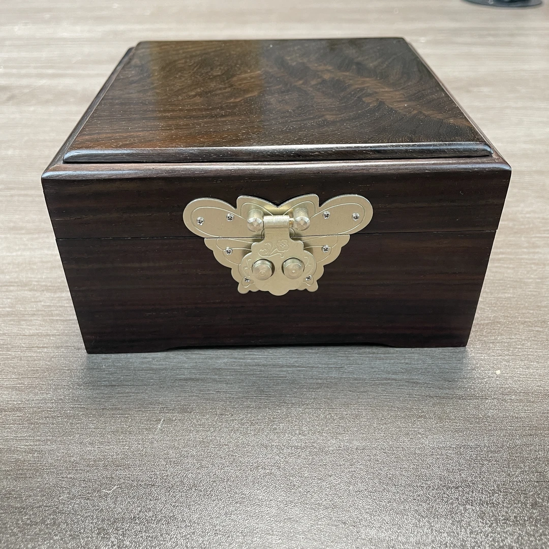【大正製器】大红酸枝 蝴蝶锁素面方盒首饰盒