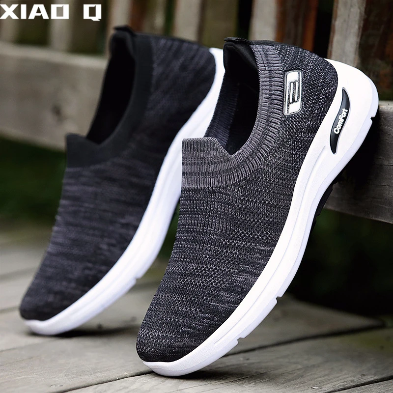 男鞋2025新款运动鞋网面飞织一脚蹬休闲百搭潮流中老年爸爸鞋软底
