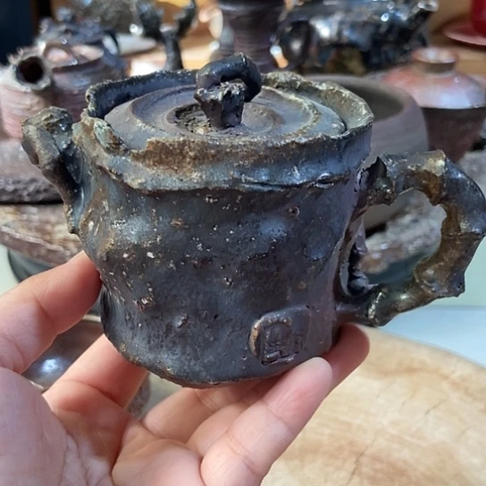 杯竹节壶 柴烧裸烧手作品