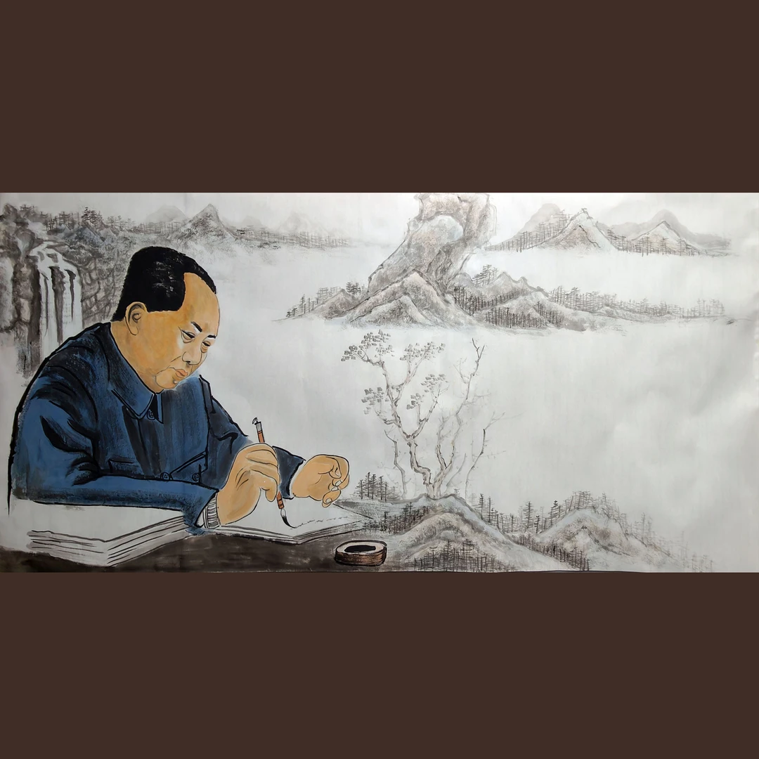 毛主席写字-扎西多杰手绘定制国画