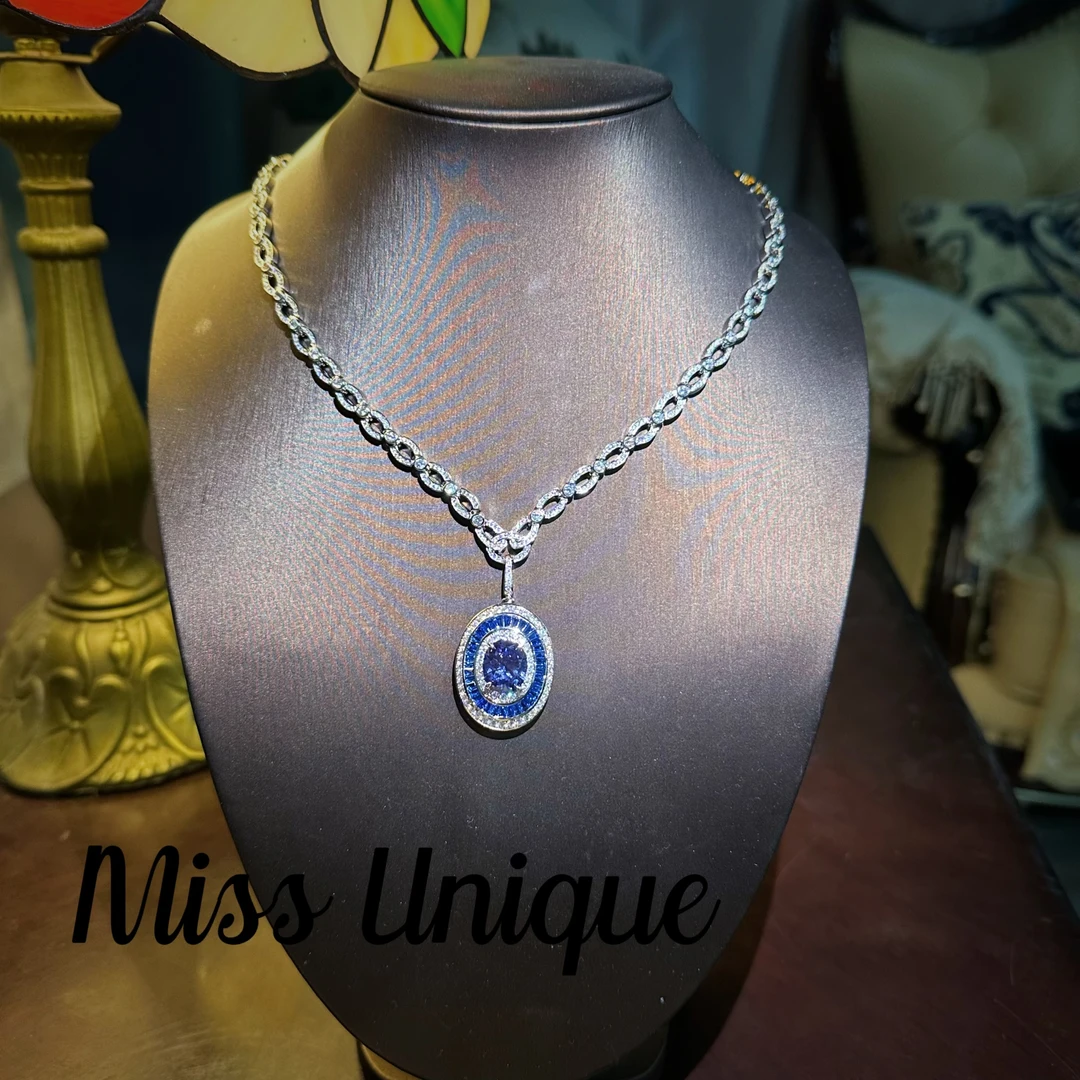 S6790外贸宝蓝色椭圆项链