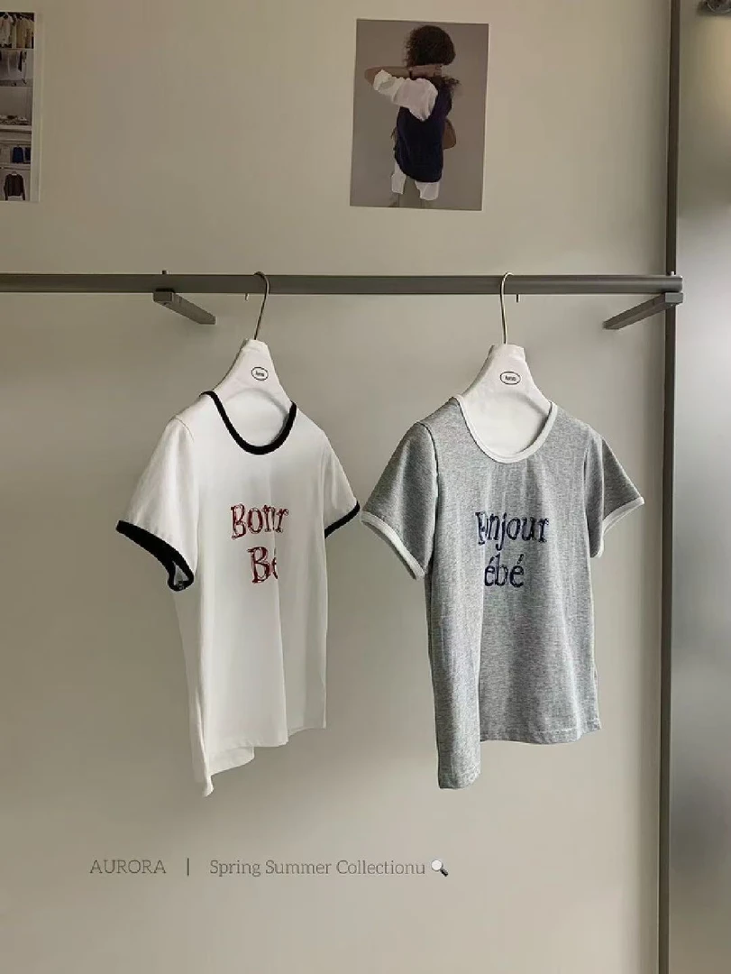 aurora@1375 韩系简约休闲风字母印花短袖T恤 5-4
