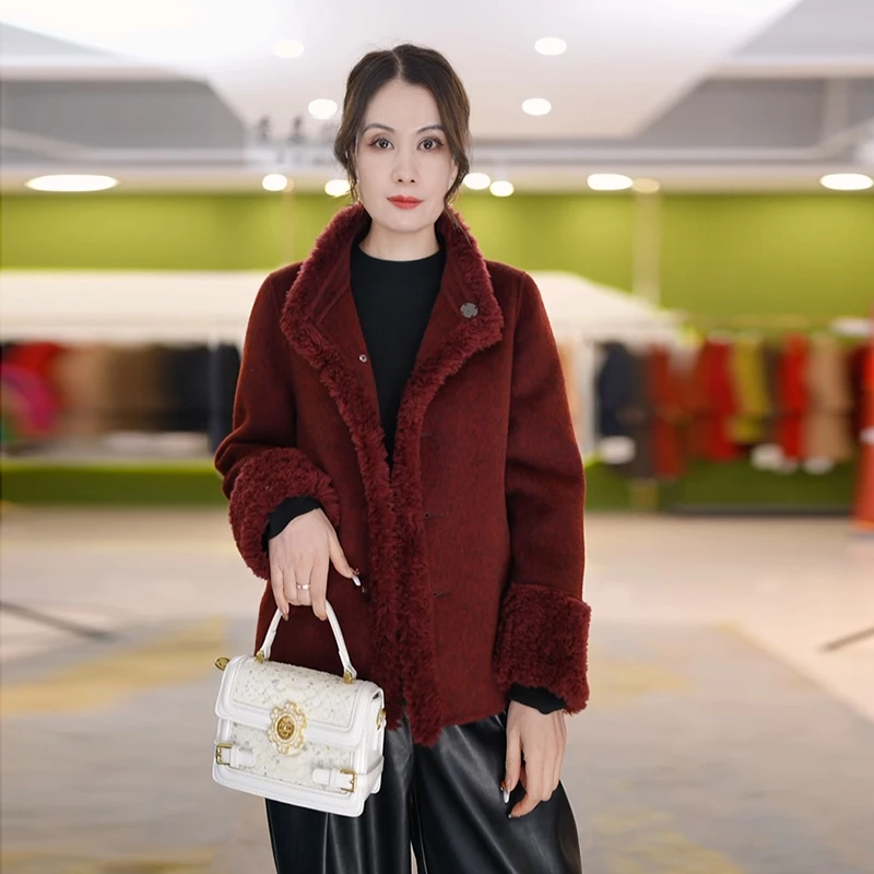 【香嘉怡新品】XJYE9340绵羊毛手工缝制加厚长毛外套大衣时尚百搭