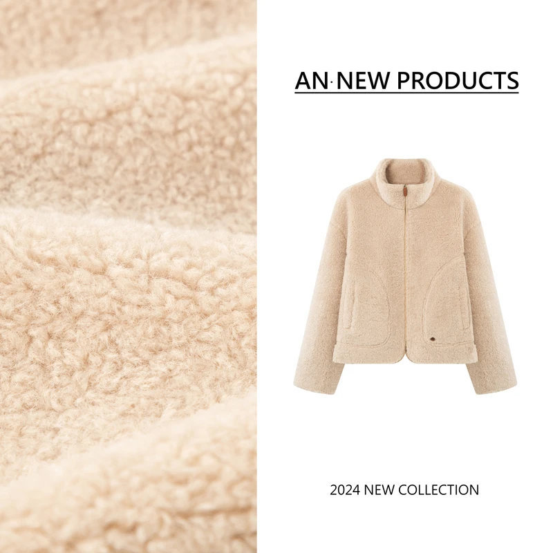 B11209冬季新款时尚设计感小个子加绒百搭立领纯色外套