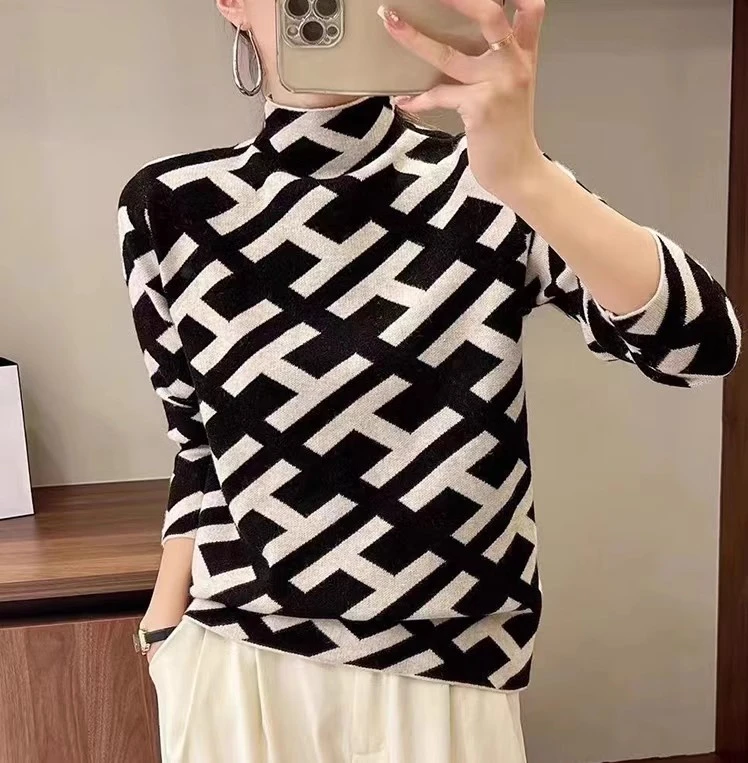 【黑金洛世奇】大H半高领针织套头针织毛衣女