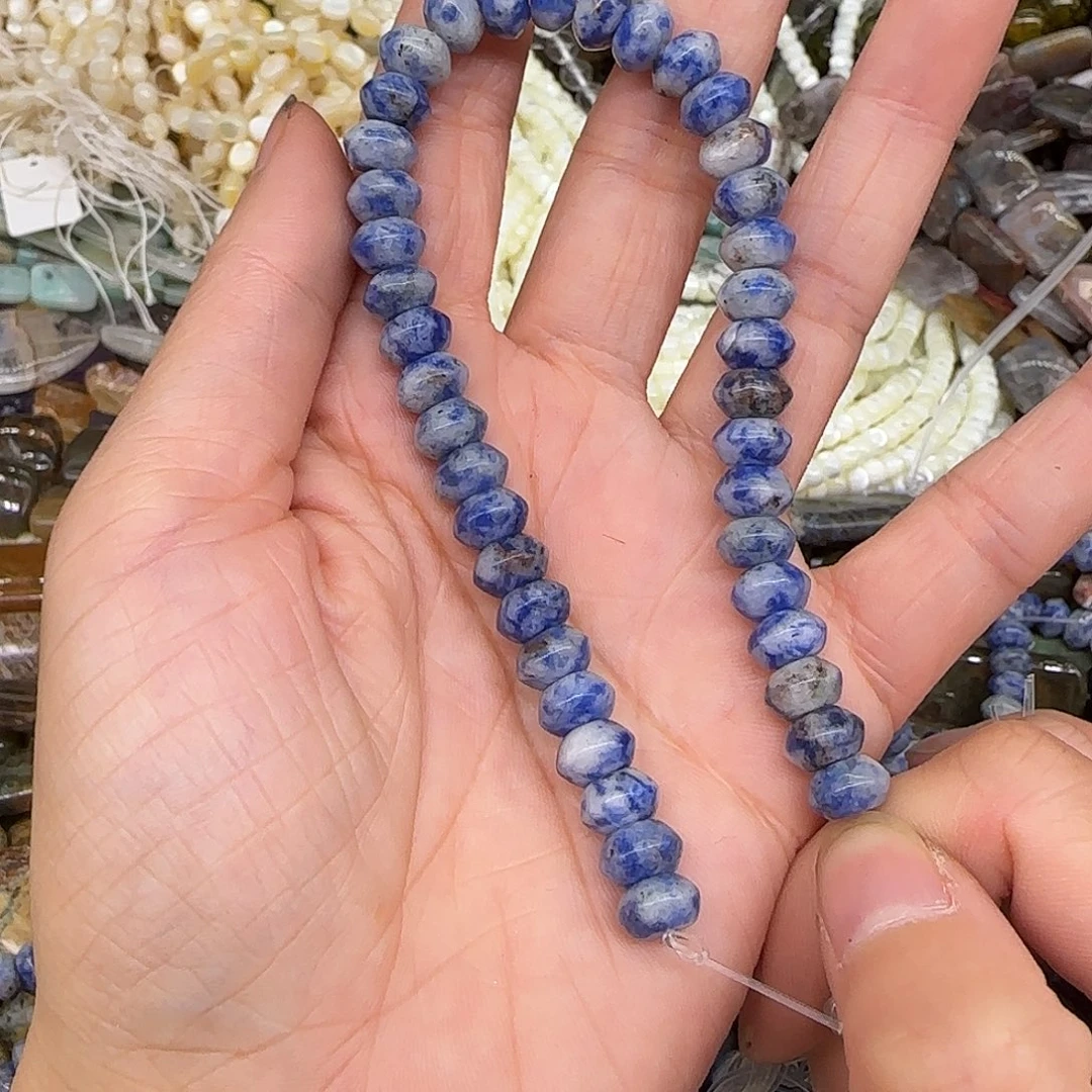 玛瑙/玉髓合金珠宝半成品蓝点石飞碟8mm半条