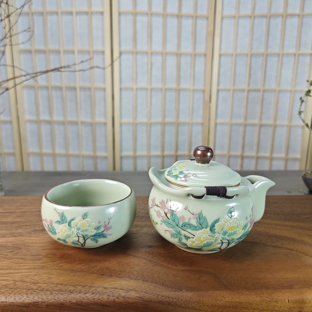 芙蓉花一壶一杯旅行茶具4658