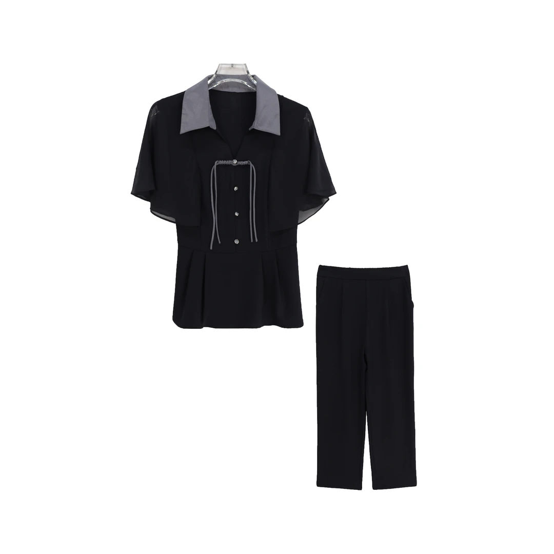 新中式盘扣上衣时髦洋气时尚干练气质套装S1073