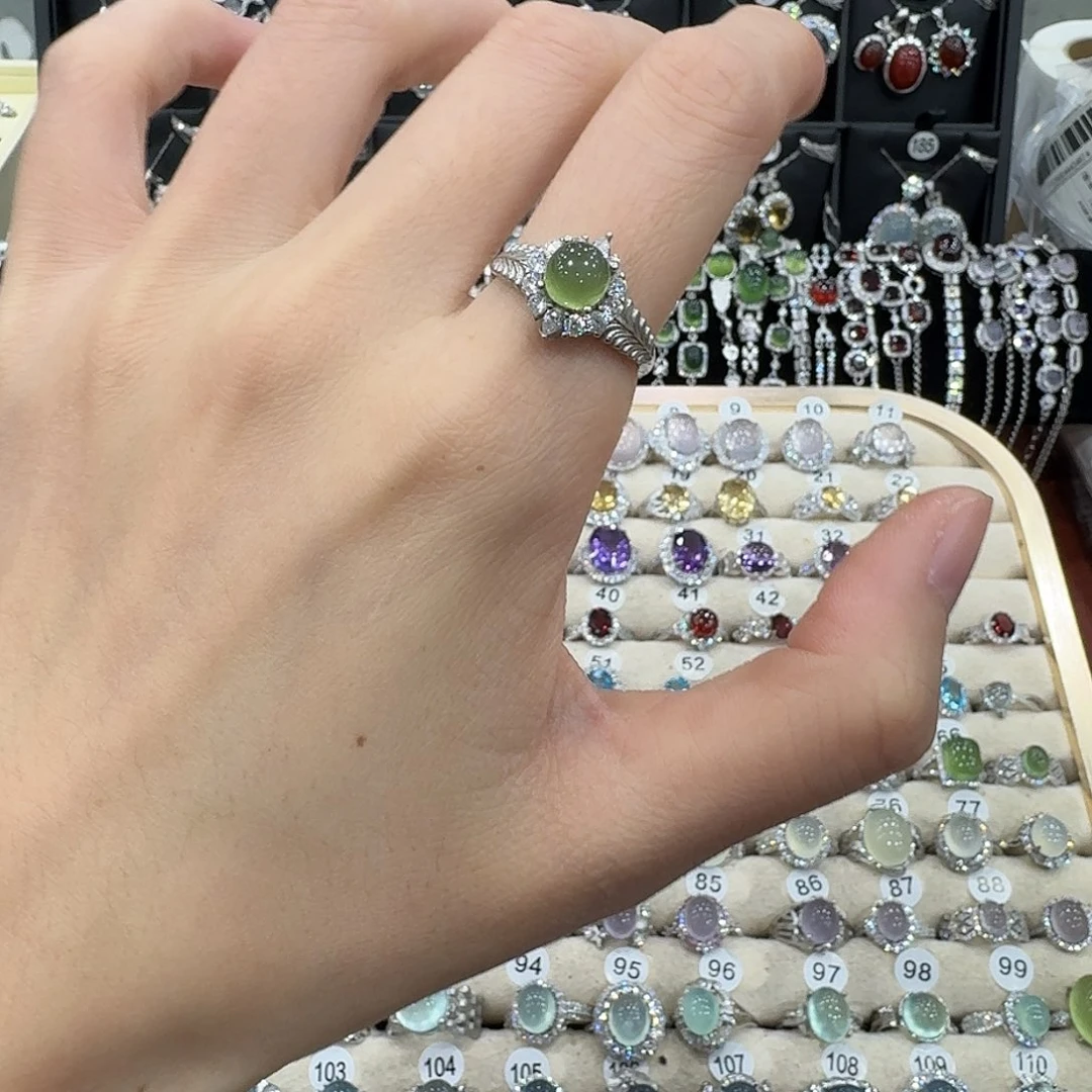 蛇纹石玉银S925镶嵌戒指戒指