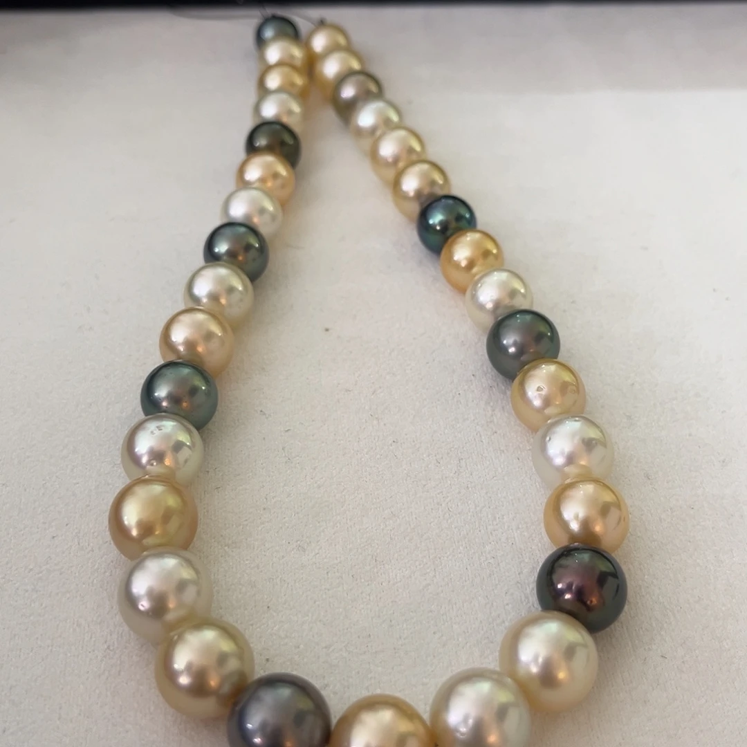 银S925镶嵌海水珍珠颈饰南洋三兄弟11-13