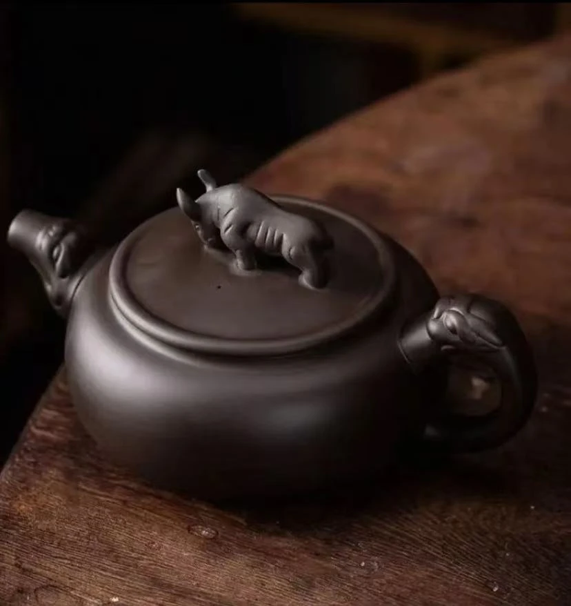 S081原矿宜兴紫砂牛转乾坤紫泥家用紫砂壶泡茶器