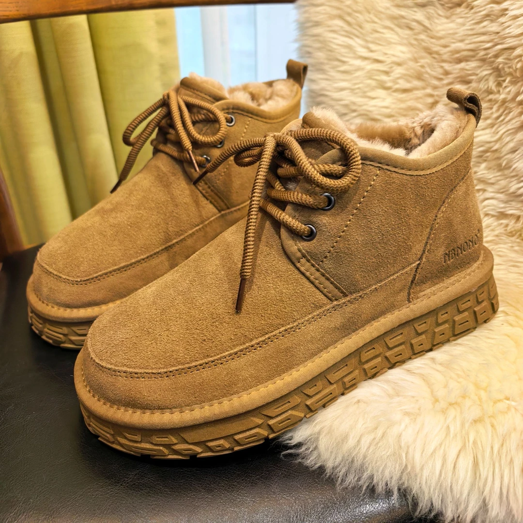 全羊毛内里雪地靴男士系带牛皮大棉鞋加绒加厚保暖雪地靴NB2488