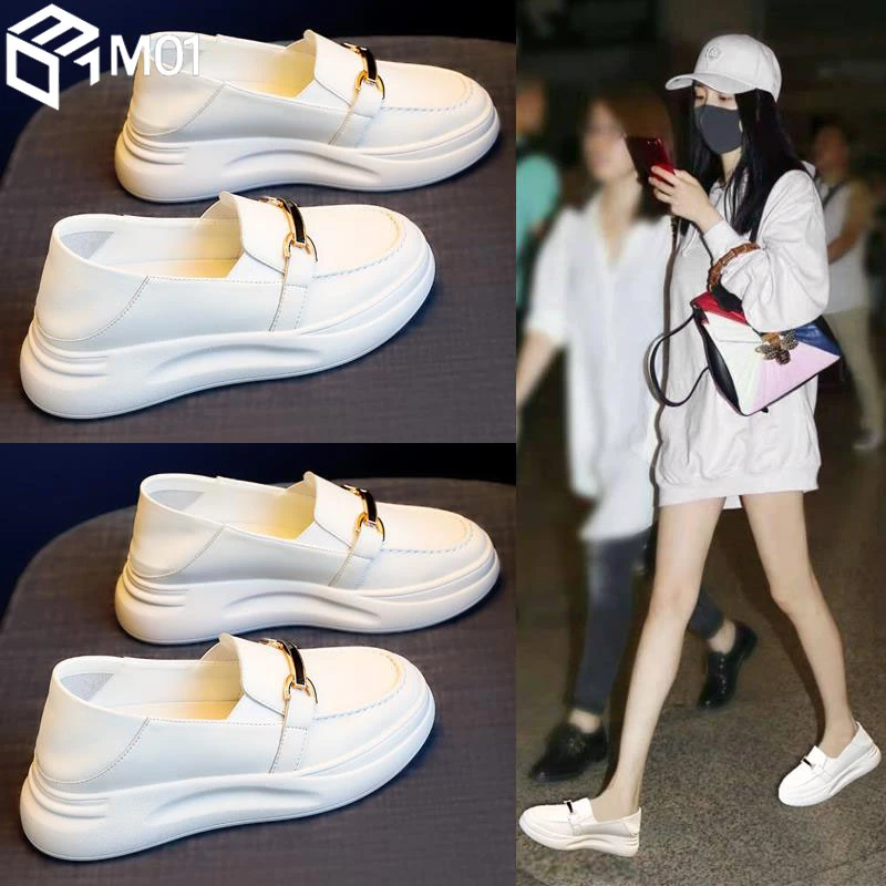 M01女鞋2025年新款乐福鞋时尚厚底松糕一脚蹬夏季款懒人小白单鞋
