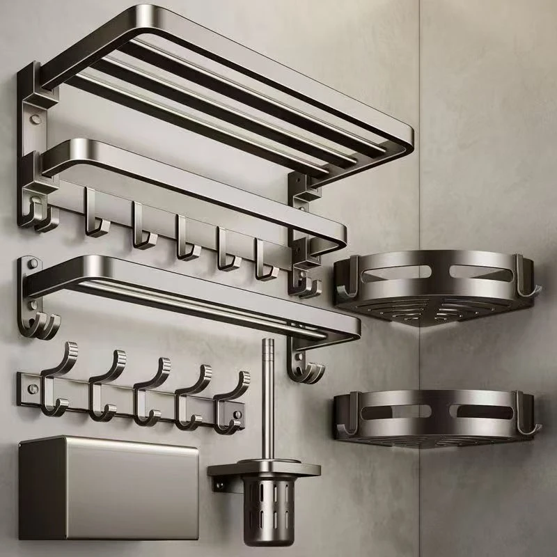 旗舰款双折叠浴巾架卫生间毛巾架置物架太空铝免打孔壁挂卫浴套装