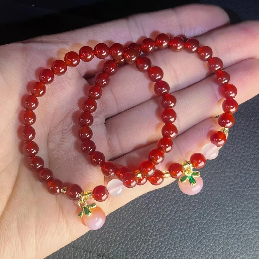 甜美简约天然玛瑙桃心DIY手串  多样性发一