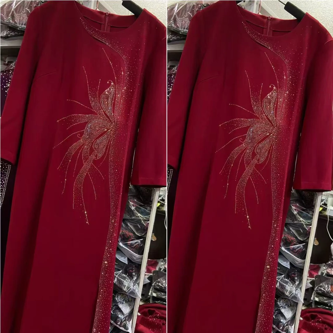 73205红色醋酸旗袍裙