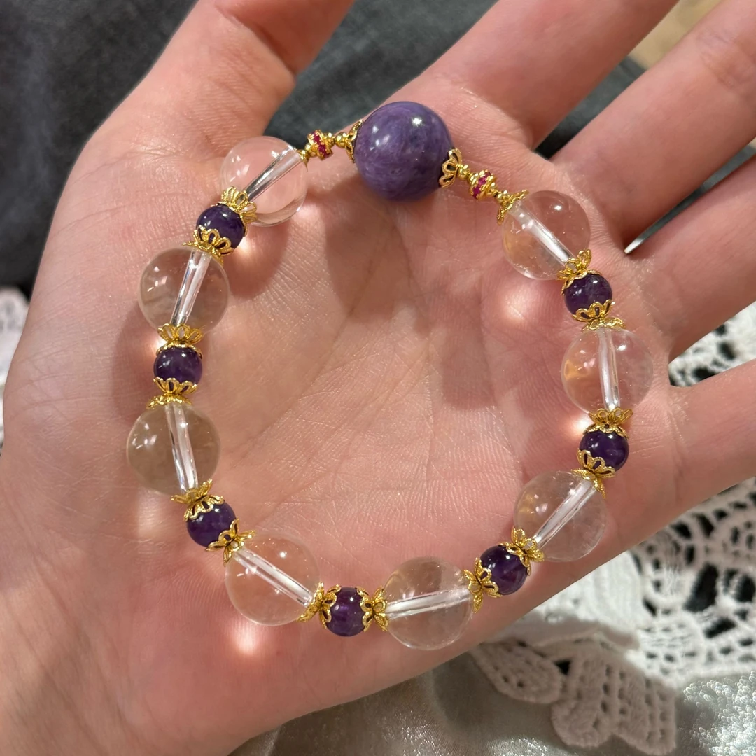 【青青紫矜】轻奢中式优雅百搭天然白水晶搭紫水晶手串
