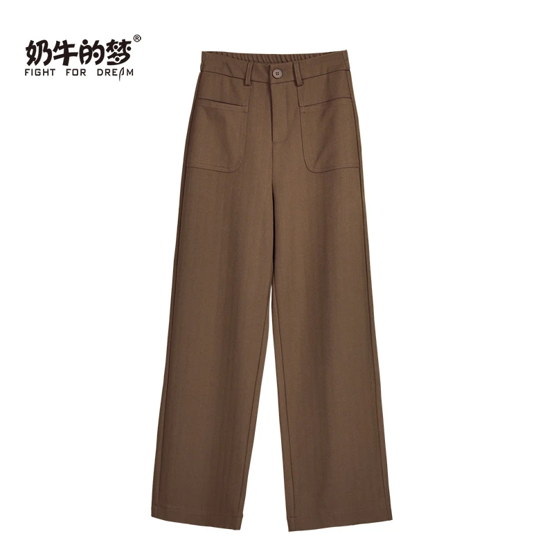 【摩卡慕斯色】奶牛的梦天丝羊毛窄版阔腿裤高腰秋季时尚宽松裤子