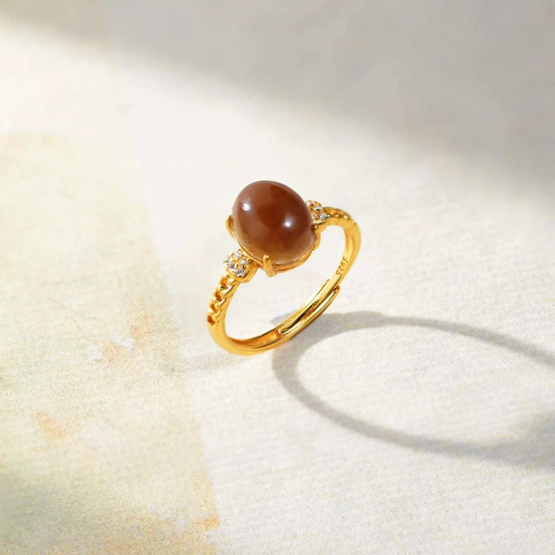 【辞暮】花奢珠宝 和田玉糖玉s925时尚戒指（多样性发货）