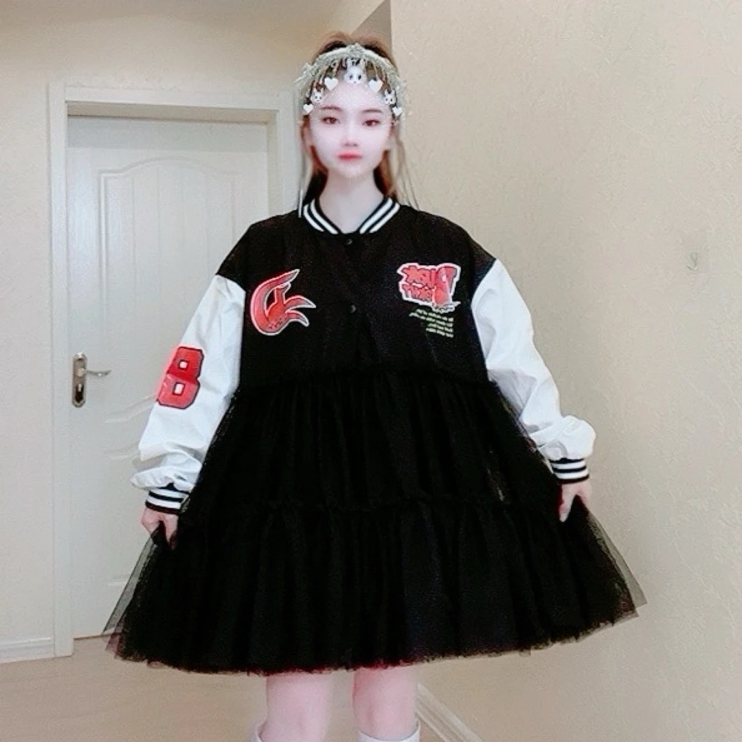 【面条仙仙】3509#高品质秋季长袖纱纱拼接连衣裙