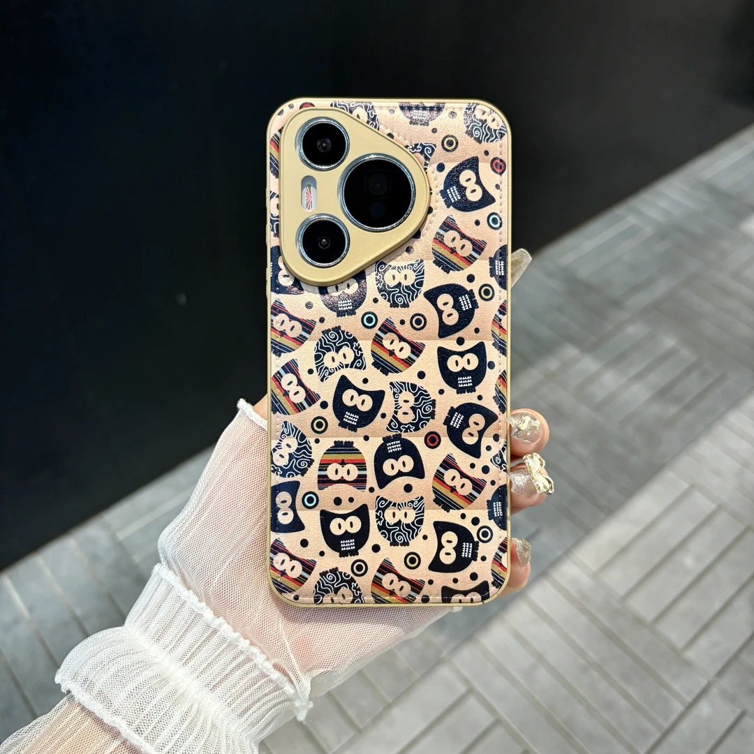 苹果/华为/oppo/vivo/小米 猫头鹰适用pura70皮纹防摔手机壳